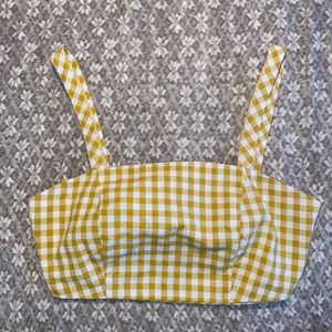 Yellow Checkered Crop Top with a Zipper Back